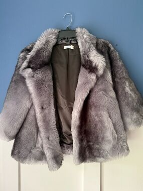 Calvin Klein Grey Faux Fur Teddy Jacket- faux chinchilla